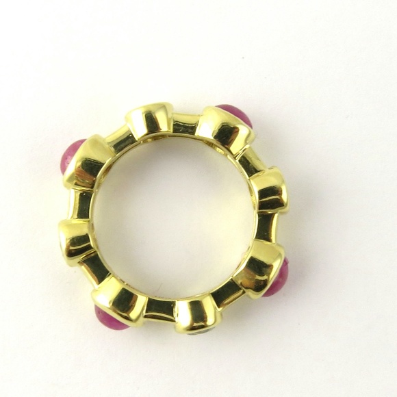Vintage 18 Karat Yellow Gold Tambetti Cabochon Ruby Diamond Ring Size 6.75 #4651 - Picture 4 of 7